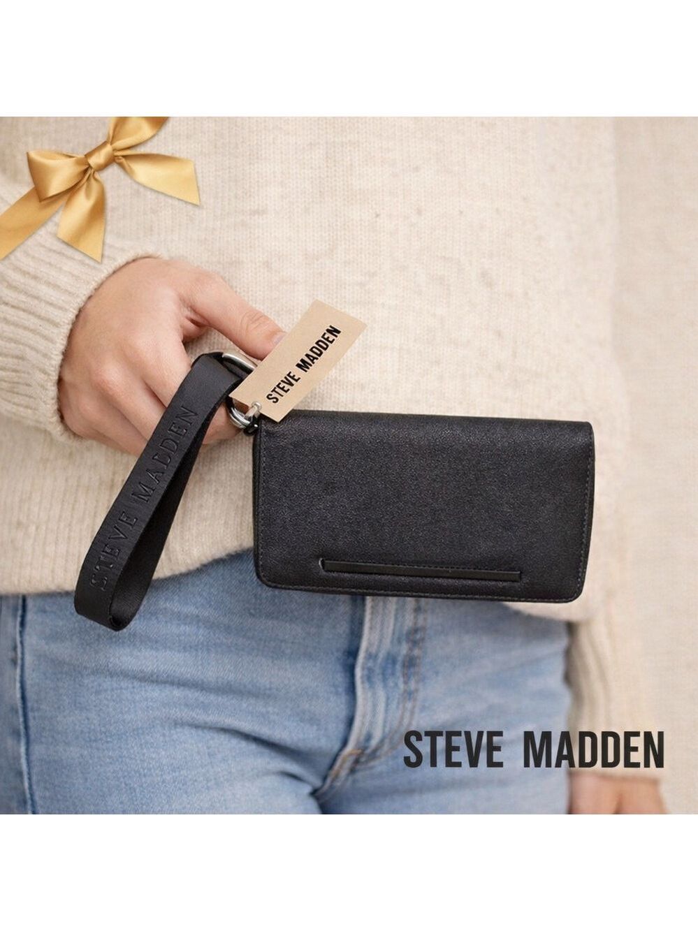 Steve Madden Black Saffiano Wristlet Wallet NWT